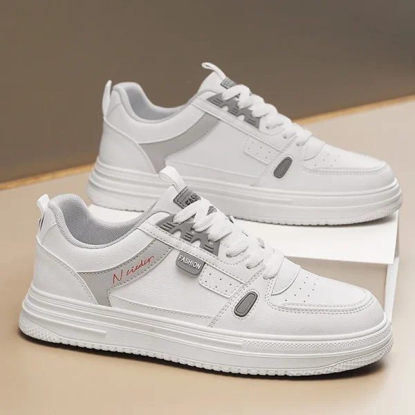2025 Men's Leather Lightweight Sports Shoes White Trendy Casual Sneakers - Image 4