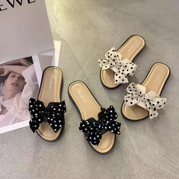 Summer 2025 the New Bow slippers Were Worn with Korean Flower Sandals and Women's Flat Shoes - Image 3