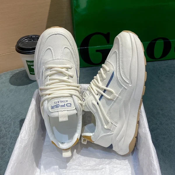 Rubber Out-sole Lace up Womens Breathable Walking Style Sports Gym Jogging Tennis Fitness White Shoes Sneakers for Women - Image 4