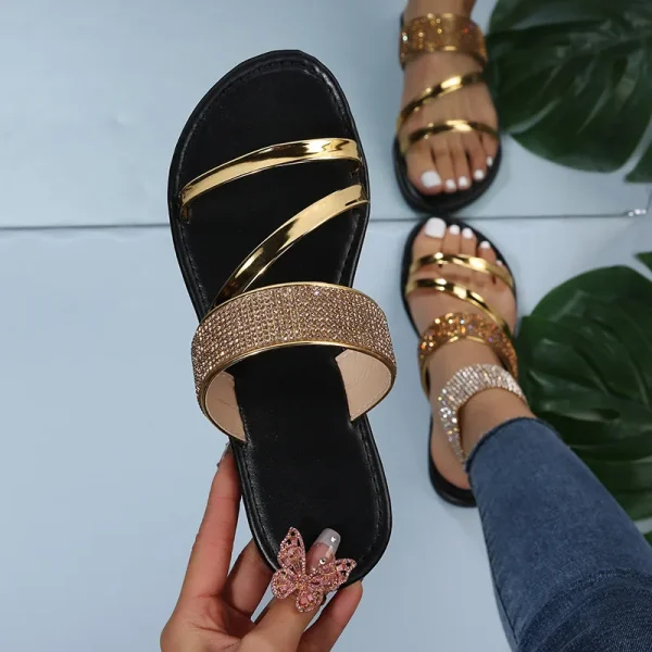 Sandals 2025 Large Size Women's Fashion Rhinestone Outdoor Summer Breathable Casual slippers