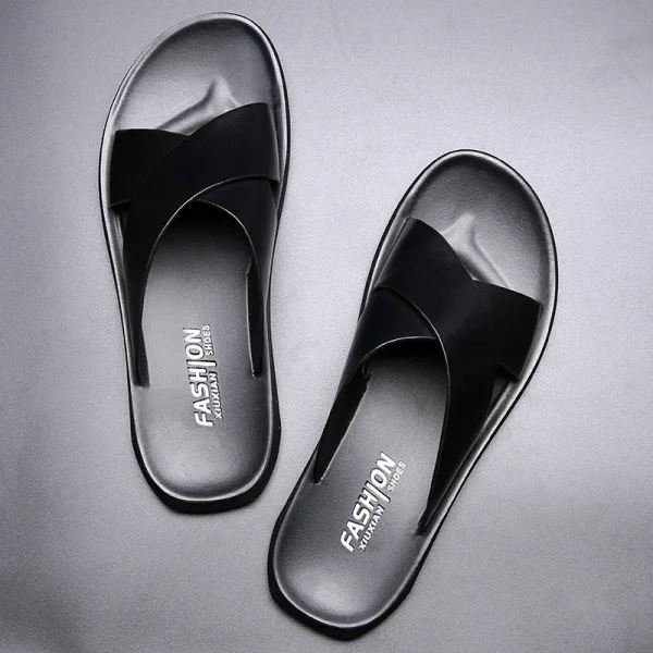 Man Black Suede Sandal Shoes Mens Beach Fashion Casual Outdoor Leather Slides Slipper