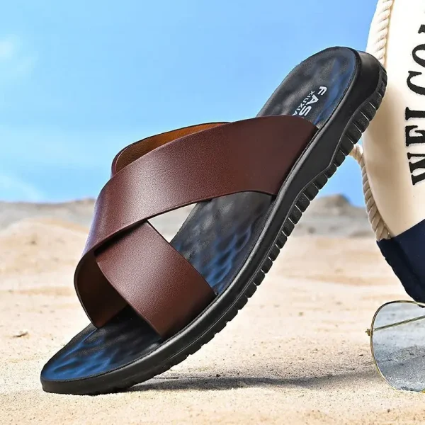 Man Black Suede Sandal Shoes Mens Beach Fashion Casual Outdoor Leather Slides Slipper - Image 5
