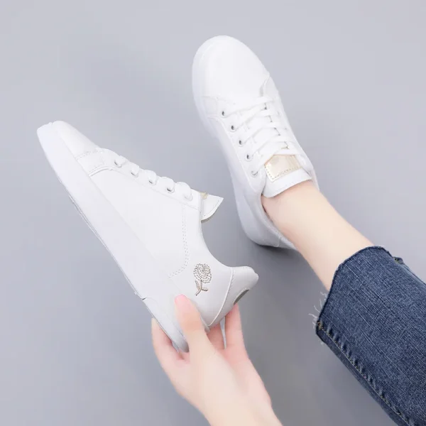 New Women's Shoes PU Leather Breathable Sports Style Casual Board Shoes Student Small White Shoes - Image 3