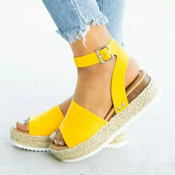 2025 NEW Women's Casual Summer Fashion High Heels Wedges Platform Printed Insole Flat Shoes - Image 2