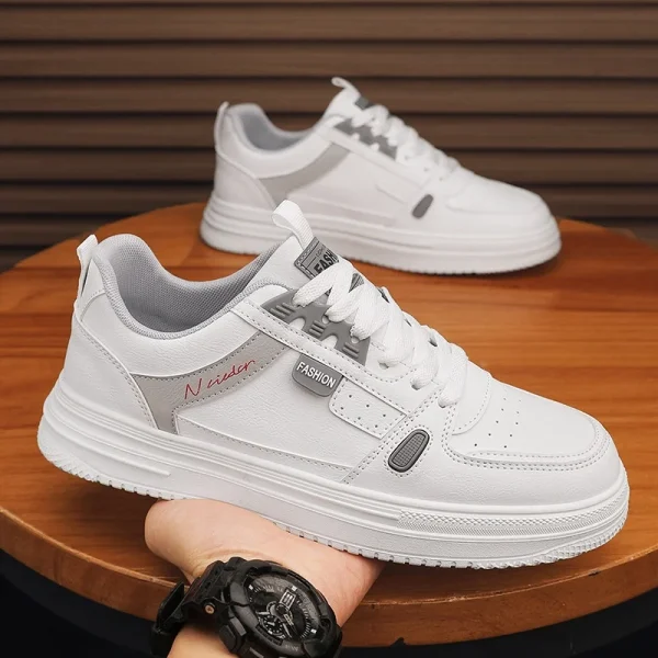 2025 Men's Leather Lightweight Sports Shoes White Trendy Casual Sneakers - Image 3