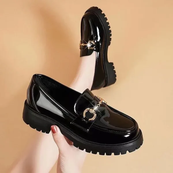 Price Loafers Women's Thick-Soled Soft British Style Genuine  Shoes Black Thick-heeled Shoes - Image 2