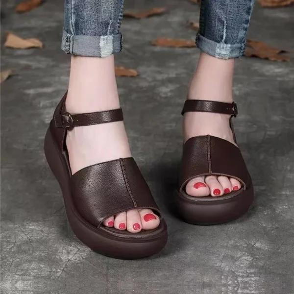 2025 Women's Sandals with Soft Leather and a New Style of High Rise Fish Mouth Sponge Cake Sole High Heeled Sandals - Image 3