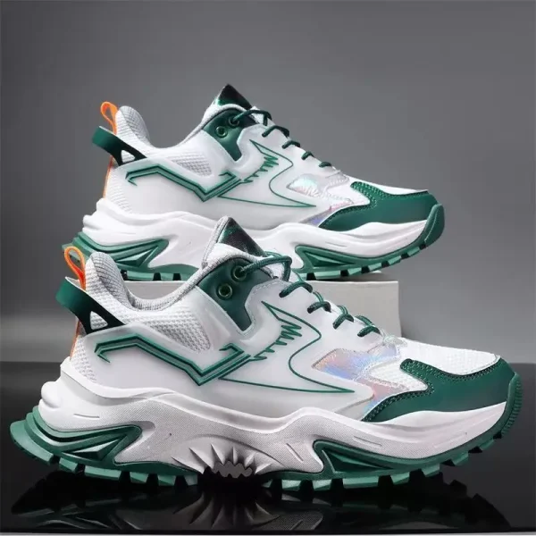 Fashion Stylish Green White Light Breathable Mesh Height Increasing Chunky Sneakers Shoes for Men New Styles