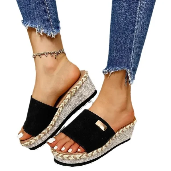 2025 Women's High Heel Wedge Rubber Slippers Solid Color Thick-Soled Sandals - Image 5