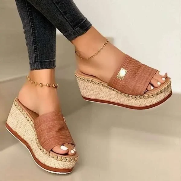 2025 Women's High Heel Wedge Rubber Slippers Solid Color Thick-Soled Sandals - Image 2