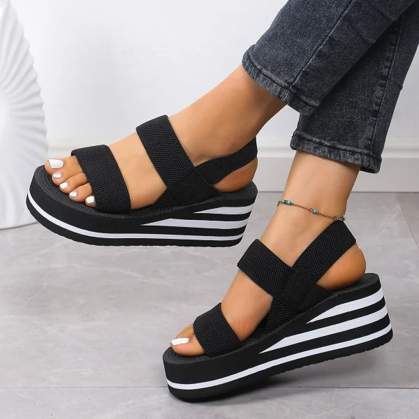2025 Fashion Beach Open Toe Elastic Band Wedges Walking Platform Women Sandals Outdoor Casual Shoes