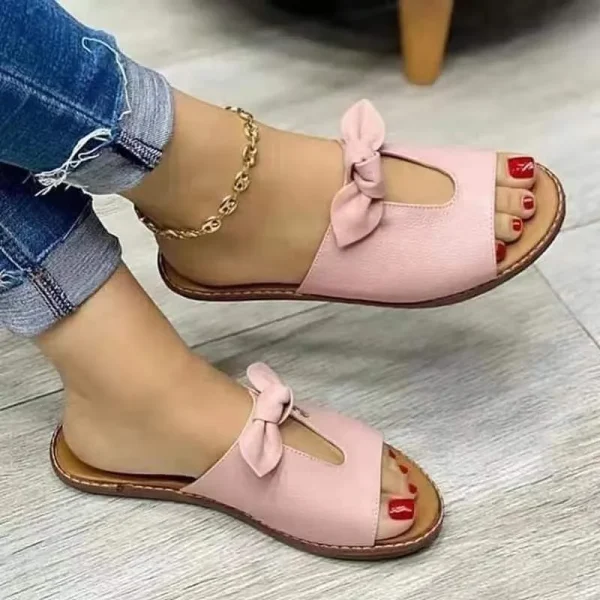 Large Size Women's Shoes New Summer Bow Hollow Women's Sandals Slippers European and American Bow Women - Image 2