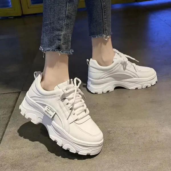 2025 Women's New Flatcake Thick Sole Increase Fashion Solid Color Sports Little White Shoes - Image 2