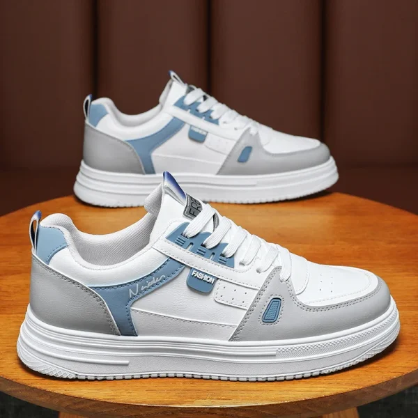 2025 Men's Leather Lightweight Sports Shoes White Trendy Casual Sneakers - Image 6