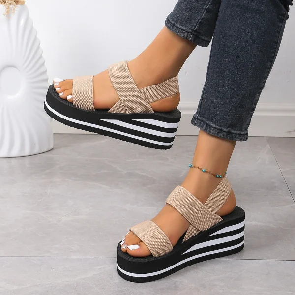 2025 Fashion Beach Open Toe Elastic Band Wedges Walking Platform Women Sandals Outdoor Casual Shoes - Image 4