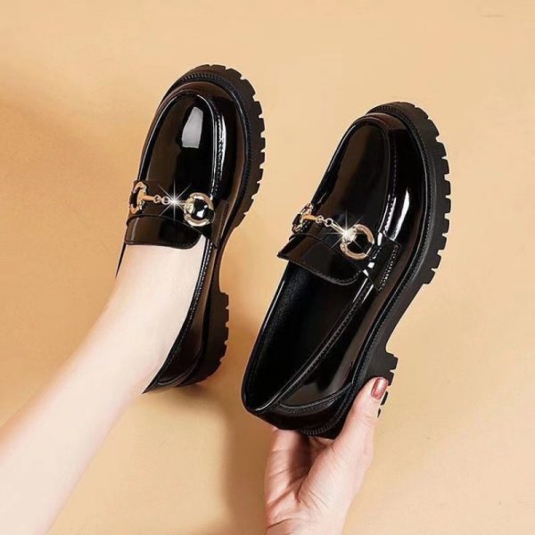 Price Loafers Women's Thick-Soled Soft British Style Genuine  Shoes Black Thick-heeled Shoes - Image 4