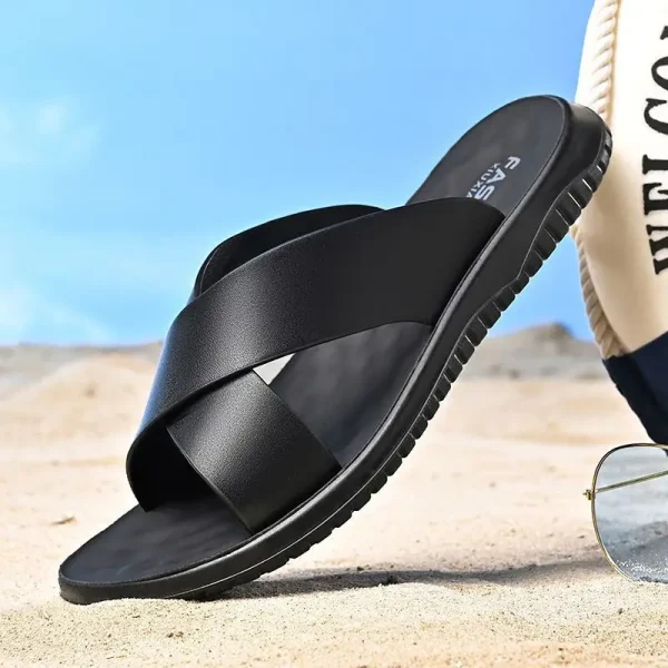 Man Black Suede Sandal Shoes Mens Beach Fashion Casual Outdoor Leather Slides Slipper - Image 4