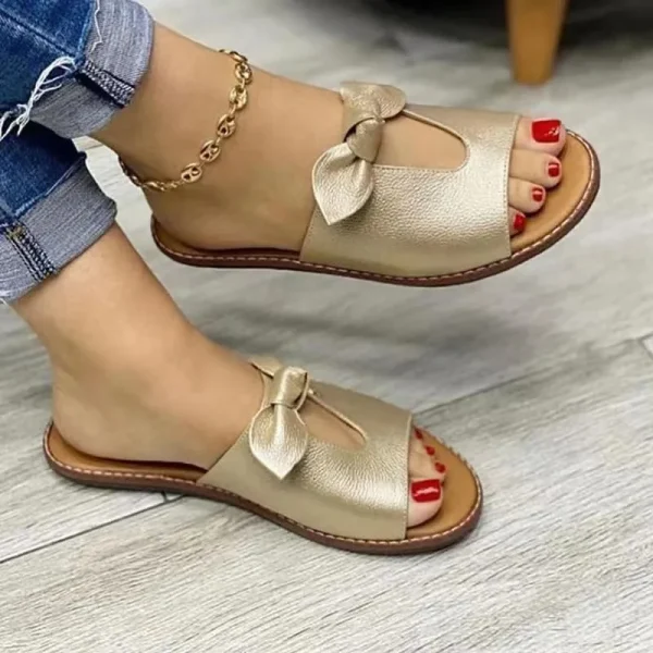 Large Size Women's Shoes New Summer Bow Hollow Women's Sandals Slippers European and American Bow Women
