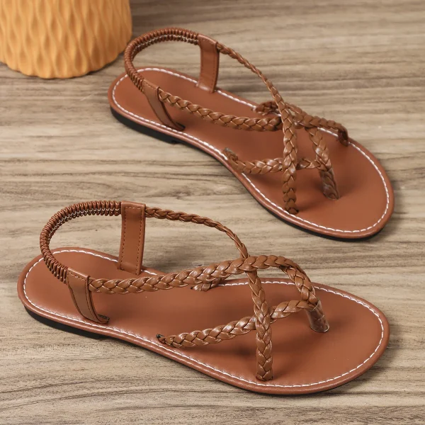 2025 Women's Clip Toe Casual Flat Sandals New Woven Foot Roman Beach Shoes - Image 4
