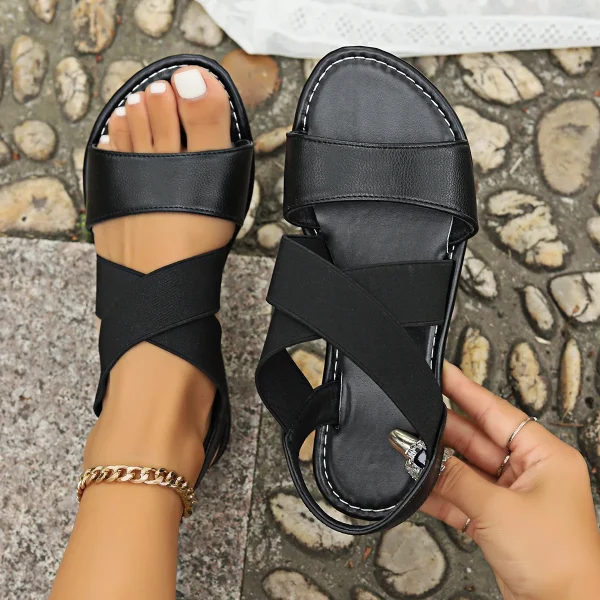 2025 European and American Plus Size New Women's Shoes Summer Cross Elastic Band Hot Selling Women's Flat Sandals - Image 3