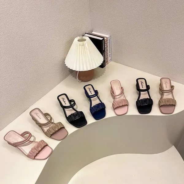 2025 Women Fashion Summer Square Toe High-heeled Sandal Shoes Europe Lady Girls Outdoor Casual Shopping Slipper