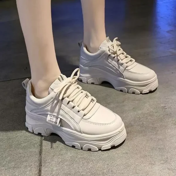 2025 Women's New Flatcake Thick Sole Increase Fashion Solid Color Sports Little White Shoes - Image 3