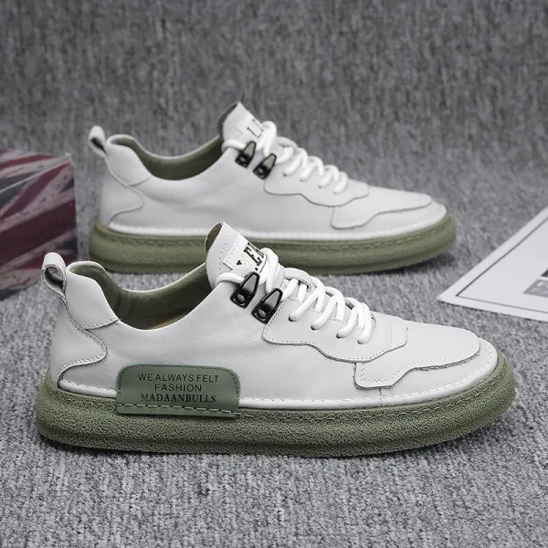 2025 New Men's High-quality Leisure Flat Shoes Fitness Walking Shoes Men's Leather White Shoes - Image 2