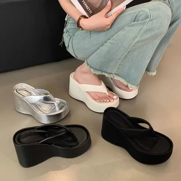 2025 Flip Flop Summer High Quality Thick Sole Thong Spring Shoes Women's Wedge Platform Sandals - Image 3