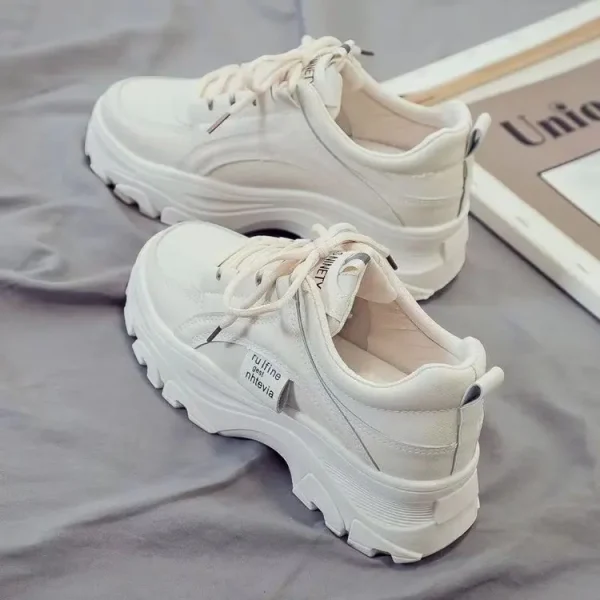 2025 Women's New Flatcake Thick Sole Increase Fashion Solid Color Sports Little White Shoes - Image 6