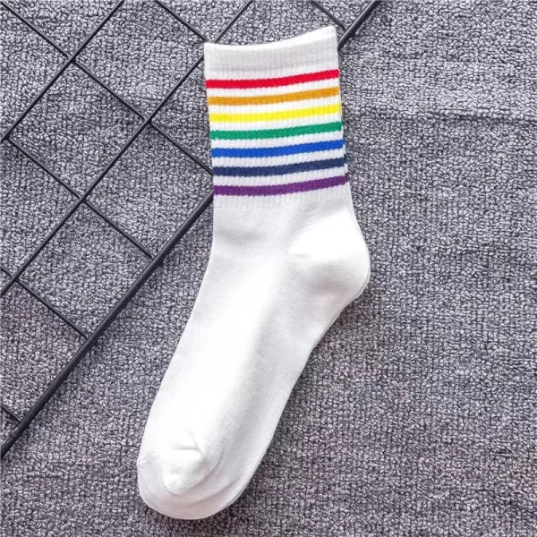 2025 New Style Female  Cotton Medium-Length Socks Cute Striped Sports Ruffle Crew Socks - Image 3