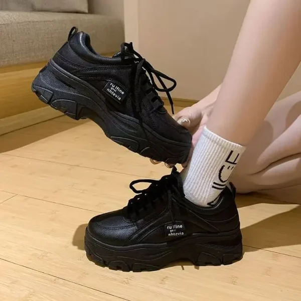 2025 Women's New Flatcake Thick Sole Increase Fashion Solid Color Sports Little White Shoes - Image 4