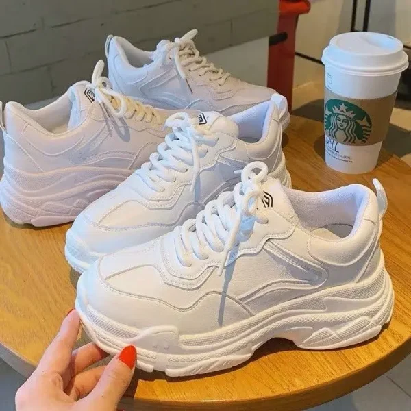 White Thick Bottom Trending Sneakers for Women Fashion Walking Style Running Sport Casual Shoes - Image 3