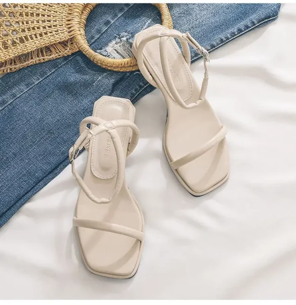 Simple Cross Low Heel Sandals Middle Heel Women's Shoes - Image 5