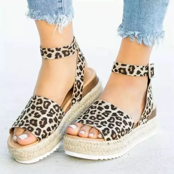 2025 NEW Women's Casual Summer Fashion High Heels Wedges Platform Printed Insole Flat Shoes - Image 3