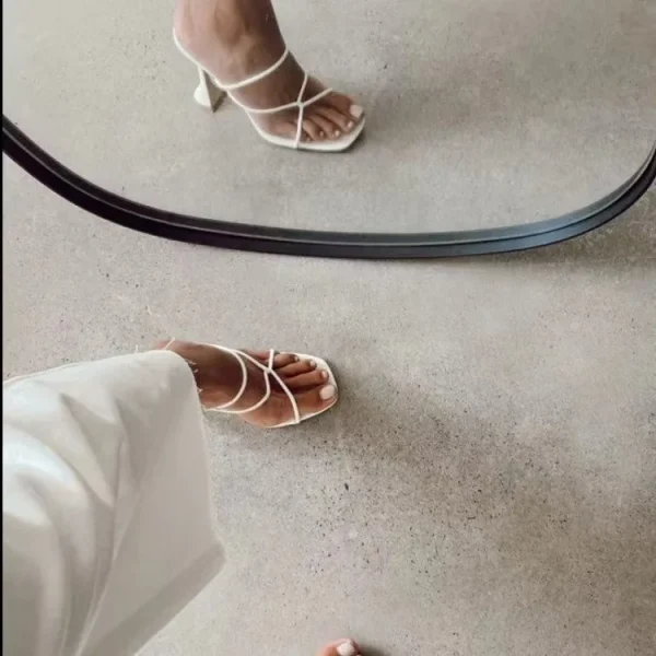 2025 Fashion High Heel Shoe Shape Glass Perfume Bottle Square Toe High Heels One-Line Slipper News Women'S Shoes - Image 4