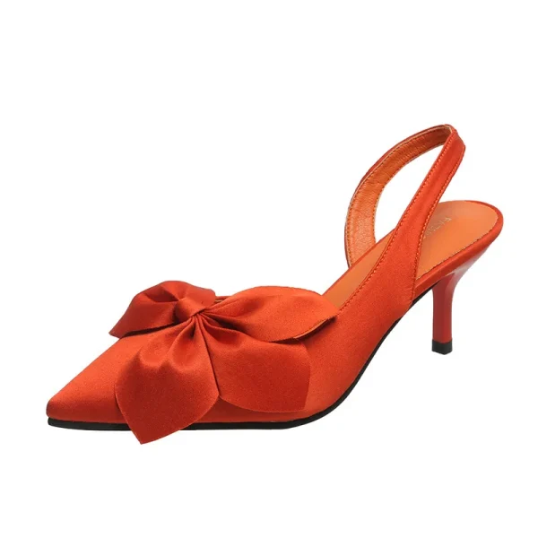 2025 New Silk Flower Design Solid Color Bow Tip Side Empty Simplicity Elegant Temperament Fine Heeled Sandals - Image 6