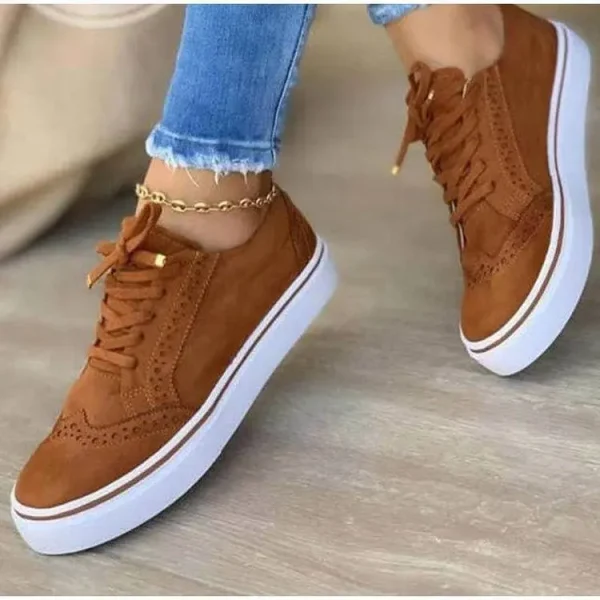 Women's  Brown Retro Suede Hollow Lace up Leather Shoes Sport Running Shoes Ladies Sneakers Casual Shoes for Women