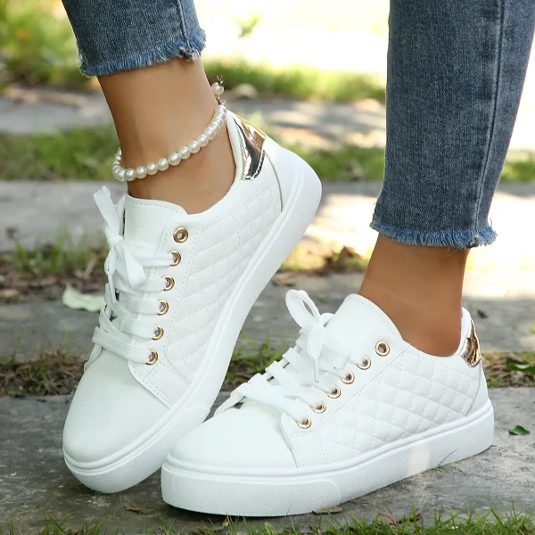 2025 Women's Large Casual Small White Shoes Comfortable Casual Flat Plaid Lace-up Women's Casual Shoes