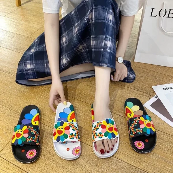 Summer Slippers for Women Fashion Outdoor Beach Sandals Sun Flower Slides Slippers Indoor Home Bathroom Anti Slip Cozy Leisure - Image 6