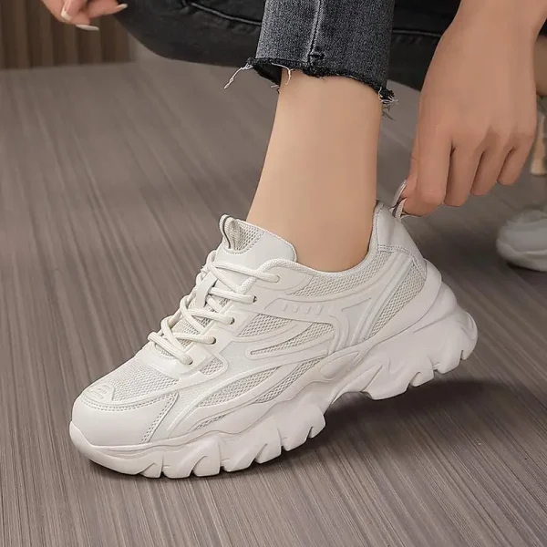 2025 Spring New Women's Shoes Hollowed Out Breathable Daddy Shoes Solid Color Style Sneakers