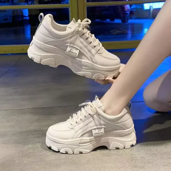 2025 Women's New Flatcake Thick Sole Increase Fashion Solid Color Sports Little White Shoes