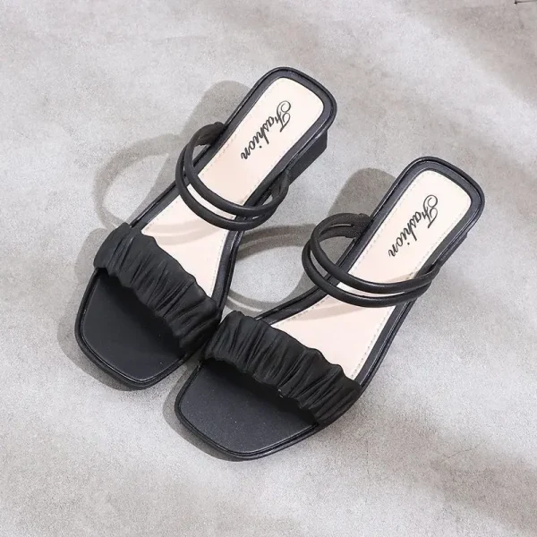 2025 Women Fashion Summer Square Toe High-heeled Sandal Shoes Europe Lady Girls Outdoor Casual Shopping Slipper - Image 6