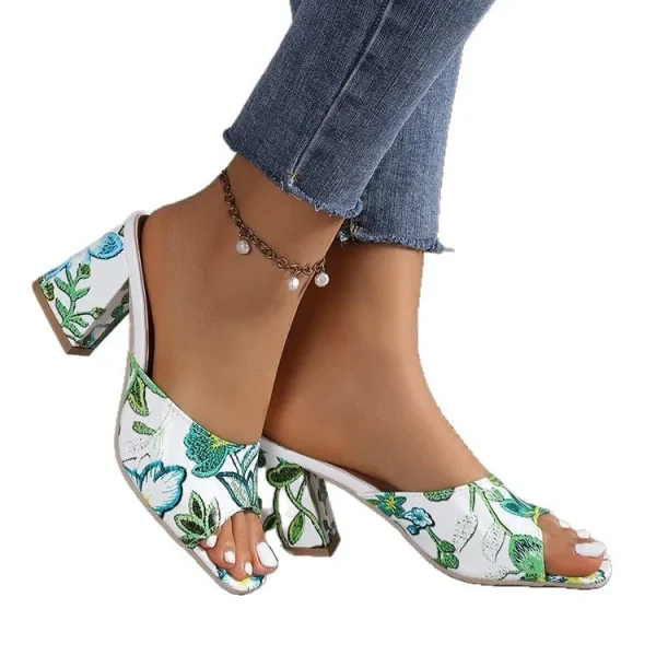 2025 Women's Roman Style Printed High-Heeled Slippers Fashionable Coarse Heel Summer Winter Beach Sandals - Image 6