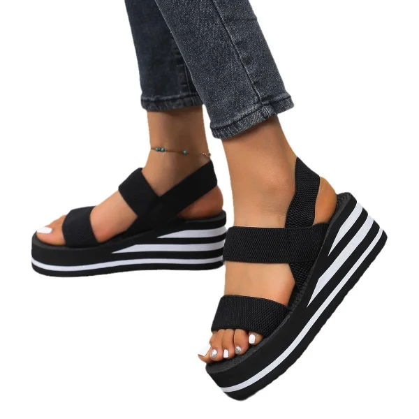 2025 Fashion Beach Open Toe Elastic Band Wedges Walking Platform Women Sandals Outdoor Casual Shoes - Image 6