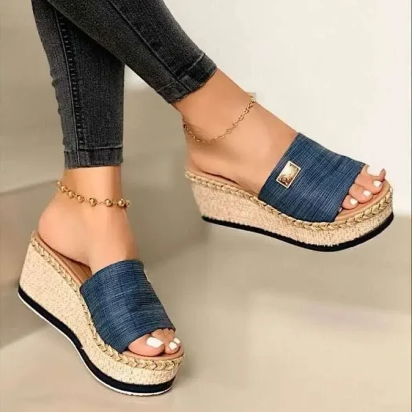 2025 Women's High Heel Wedge Rubber Slippers Solid Color Thick-Soled Sandals