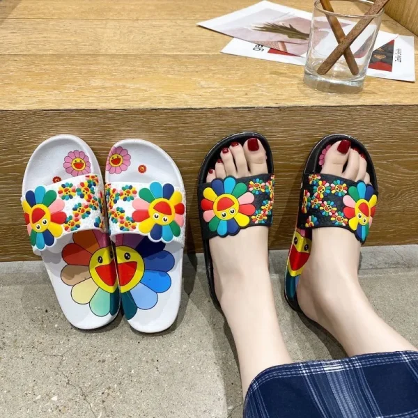 Summer Slippers for Women Fashion Outdoor Beach Sandals Sun Flower Slides Slippers Indoor Home Bathroom Anti Slip Cozy Leisure - Image 2