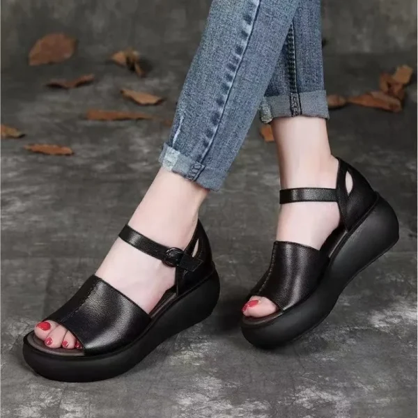 2025 Women's Sandals with Soft Leather and a New Style of High Rise Fish Mouth Sponge Cake Sole High Heeled Sandals - Image 6