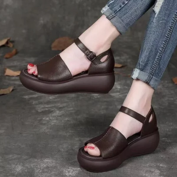 2025 Women's Sandals with Soft Leather and a New Style of High Rise Fish Mouth Sponge Cake Sole High Heeled Sandals - Image 2