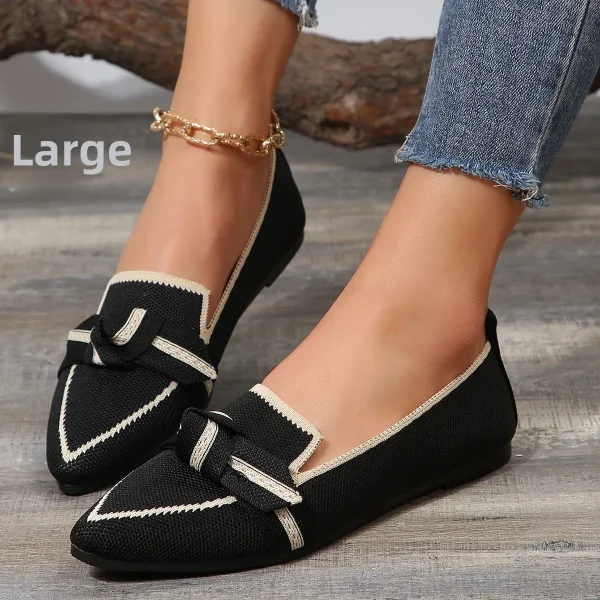 2025 Women's Slimming Pointed Plus-Size Flat Shoes Flying Woven Pedal Bow Casual Look Slip-On Breathable Color-Matching Summer - Image 6