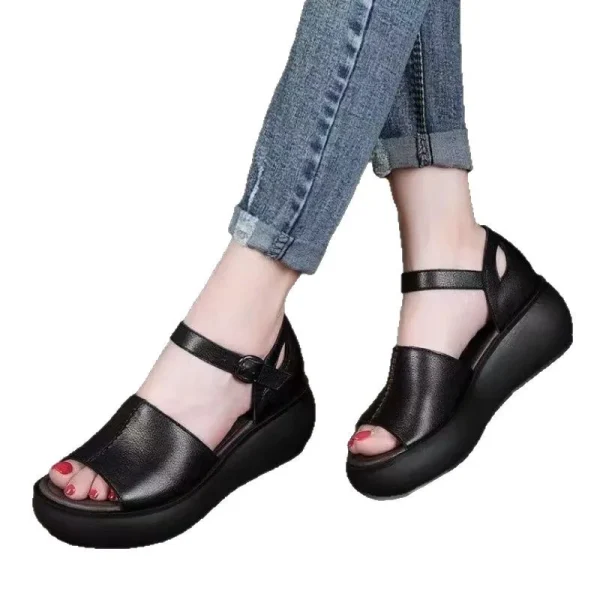 2025 Women's Sandals with Soft Leather and a New Style of High Rise Fish Mouth Sponge Cake Sole High Heeled Sandals - Image 5